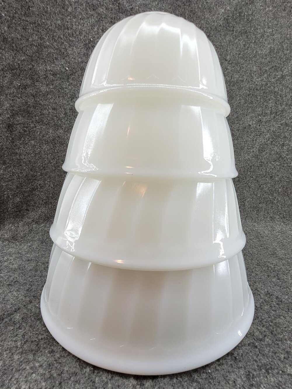 Vintage Fire King Mixing / Nesting Bowls White Swirl Milk Glass - Set of 4